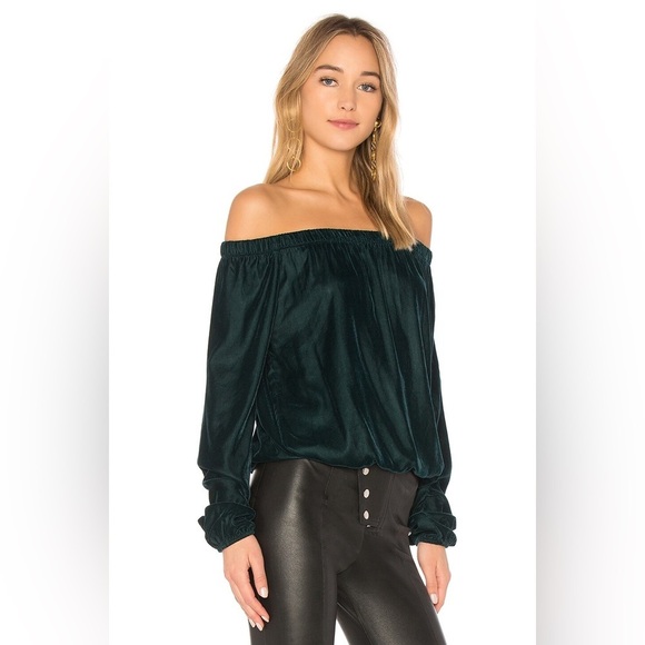 Bailey/44 Children Of The Lilith Off-The-Shoulder Velvet Blouse Pine Green XS - Picture 2 of 9